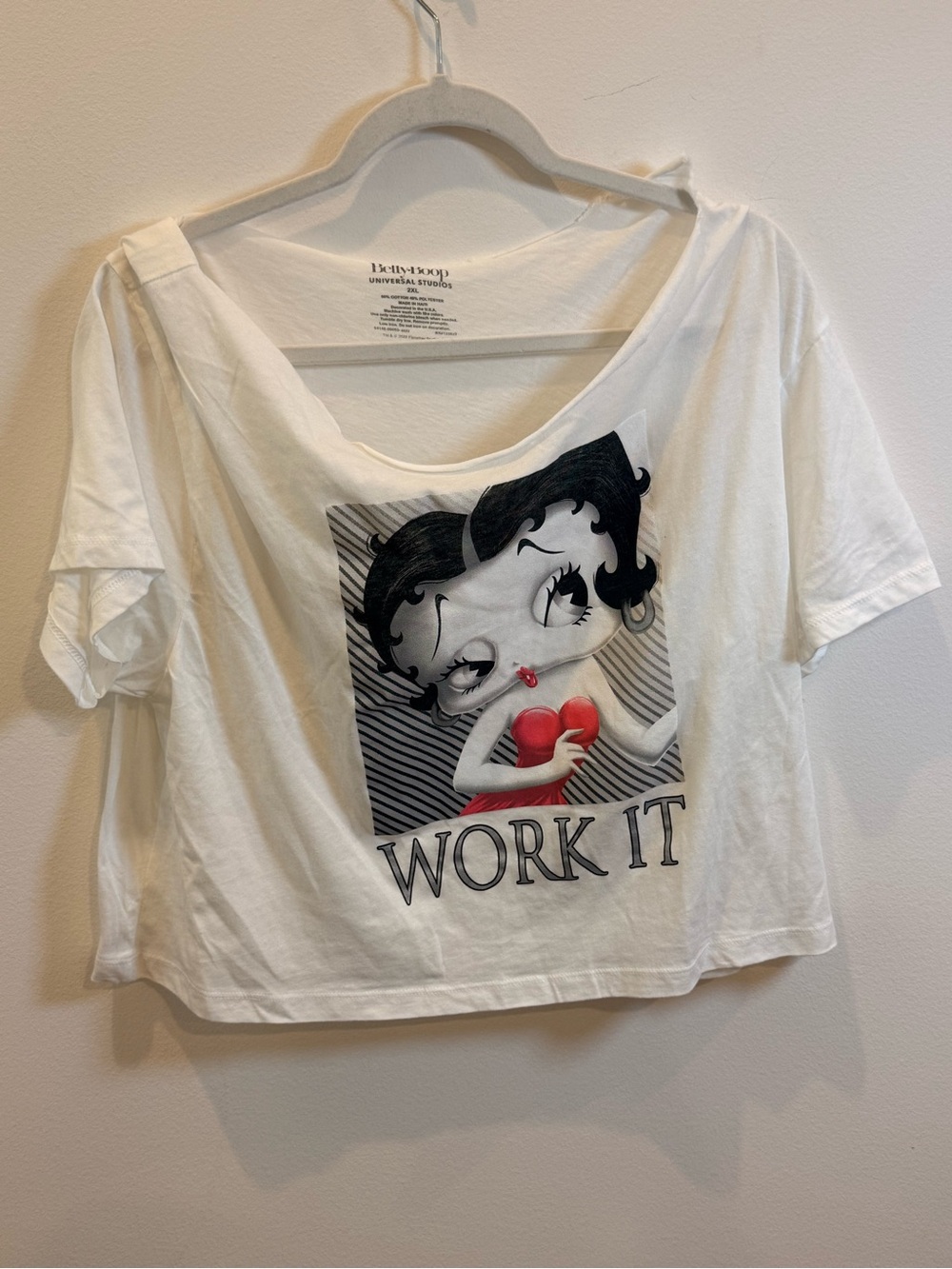 NWT Betty Boop Work It Crop Tee 2XL White Graphic T-Shirt Oversized Y2K